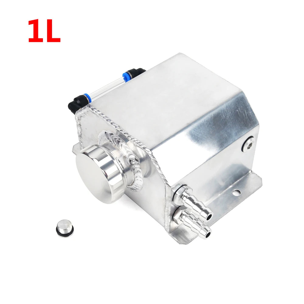 Universal Aluminum Coolant Overflow Tank – 1L / 2L with Breather & Drain Plug