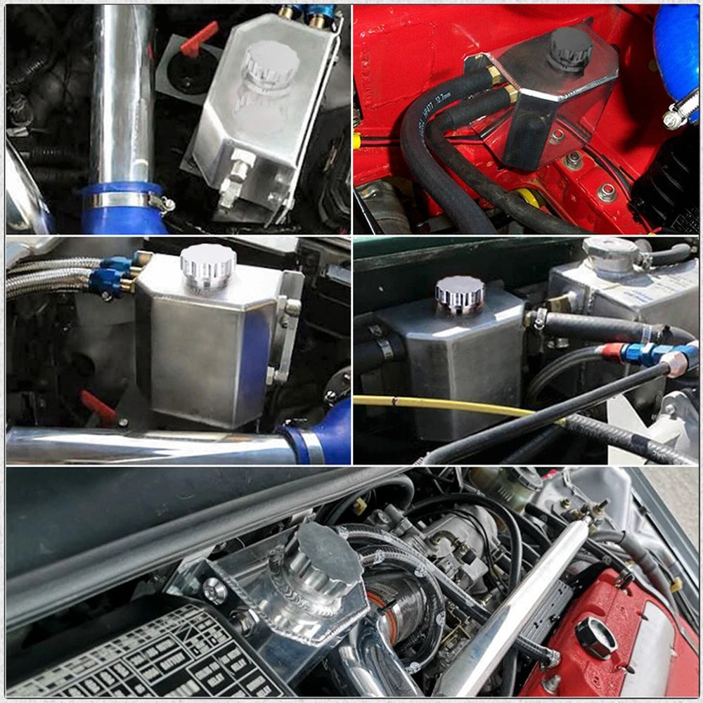 Universal Aluminum Coolant Overflow Tank – 1L / 2L with Breather & Drain Plug