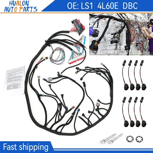 LS Standalone Engine and 4L60E DBC Wiring Harness with 8pcs EV1 to EV6 Injector Adapters for 1997-2006 GM LS1 Vortec Swap 4.8L 5.3L 6.0L