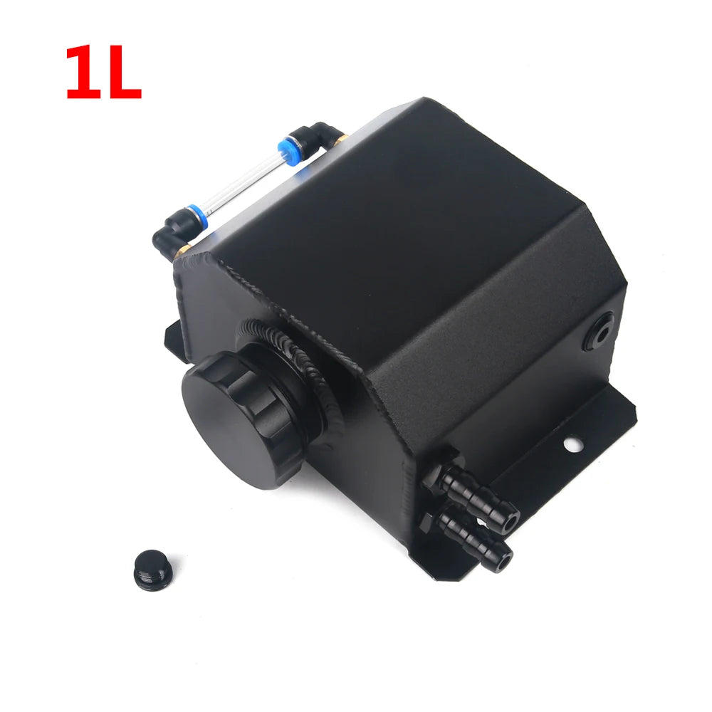 Universal Aluminum Coolant Overflow Tank – 1L / 2L with Breather & Drain Plug