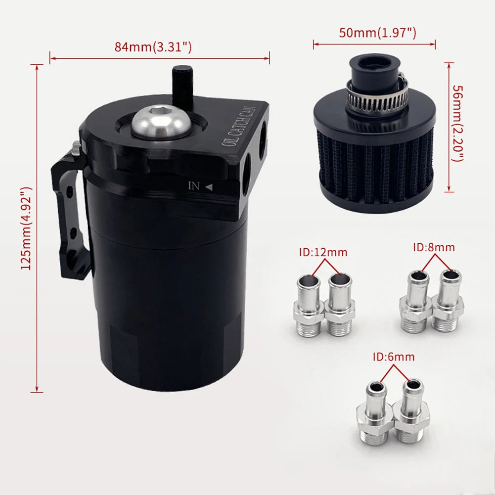Baffled Oil Catch Can with Breather Filter — 300ml Aluminum Separator Tank w/ Dipstick, Universal Fit
