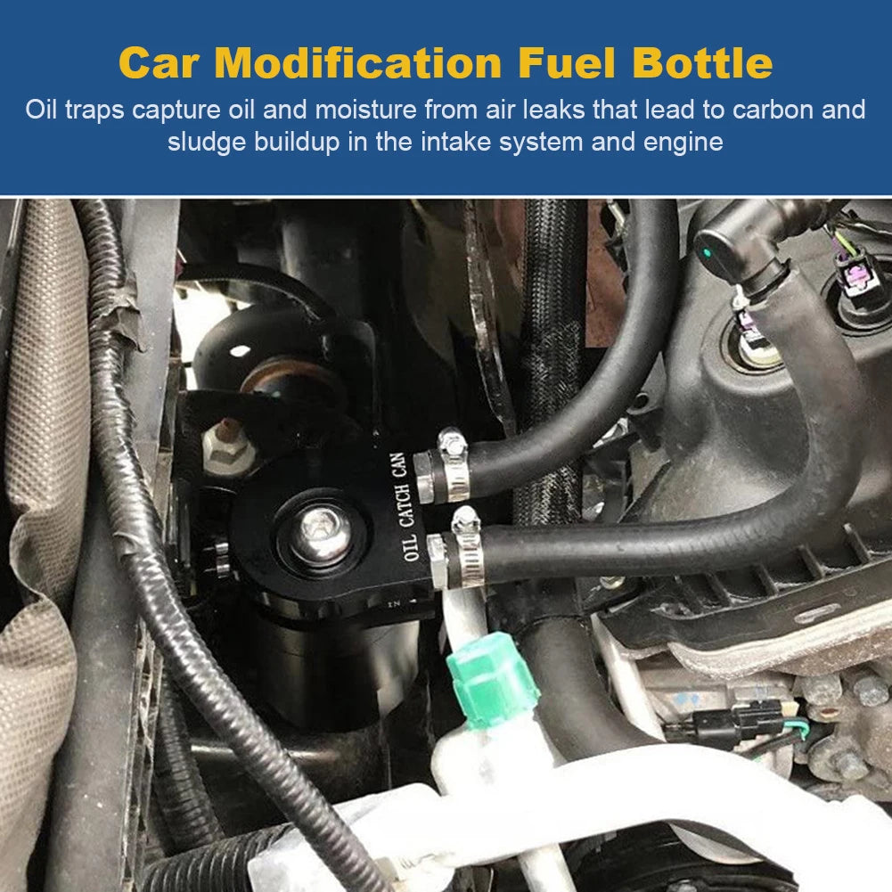 Baffled Oil Catch Can with Breather Filter — 300ml Aluminum Separator Tank w/ Dipstick, Universal Fit