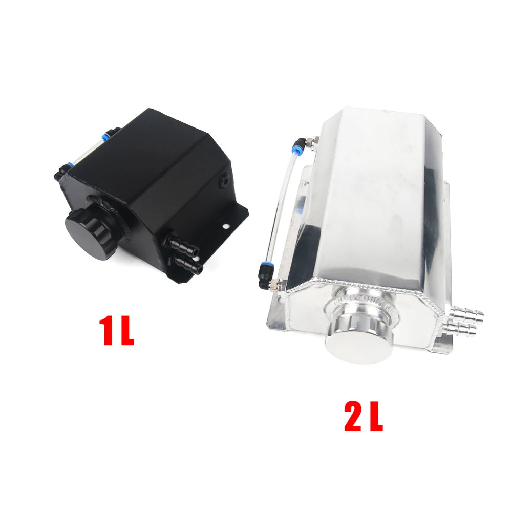 Universal Aluminum Coolant Overflow Tank – 1L / 2L with Breather & Drain Plug