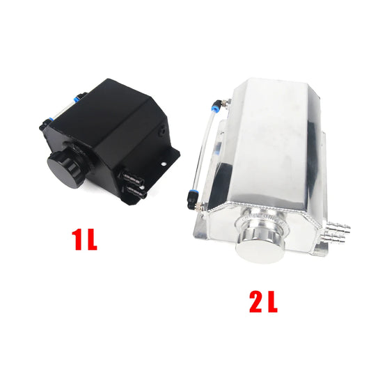 Universal Aluminum Coolant Overflow Tank – 1L / 2L with Breather & Drain Plug