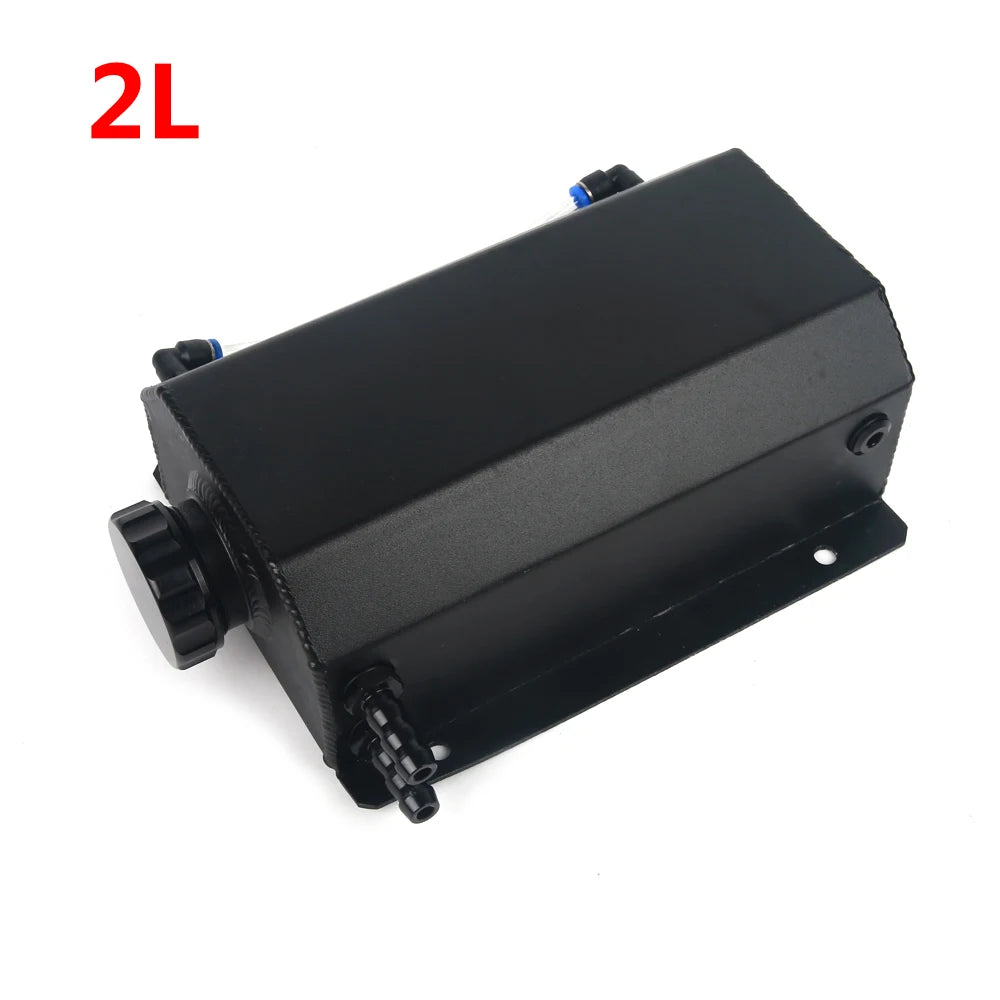 Universal Aluminum Coolant Overflow Tank – 1L / 2L with Breather & Drain Plug