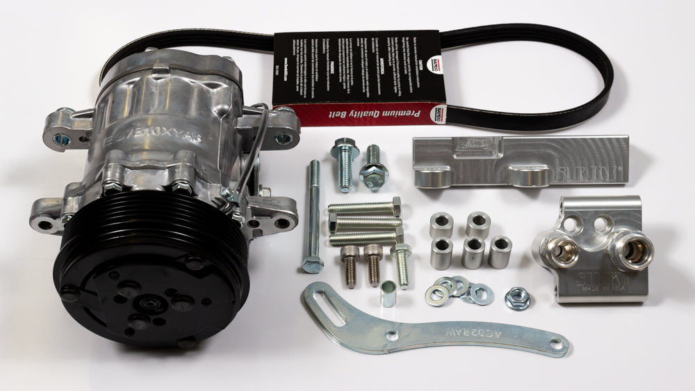 Sikky SD7 AC Compressor kit for – LS Engine.  Fits Corvette, F Body, and truck  spacing. Includes mounts, hardware, belt, and Sanden SD7 Compressor