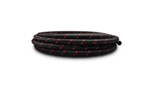Vibrant Performance 10ft Roll of Black Red Nylon Braided Flex Hose; AN Size: -4; Hose I.D.: 0.22";