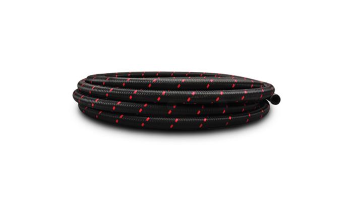 Vibrant Performance 10ft Roll of Black Red Nylon Braided Flex Hose; AN Size: -6; Hose I.D.: 0.34";