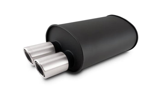 Vibrant Performance STREETPOWER FLAT BLACK Oval Muffler with Dual 304SS Brushed Tips, Inlet: 3.00" (76.2mm) Tip OD: 3.00" (76.2mm), Muffler Body Size: 9.5W x 6.75H x 15L, Tip Location: Offset Bottom