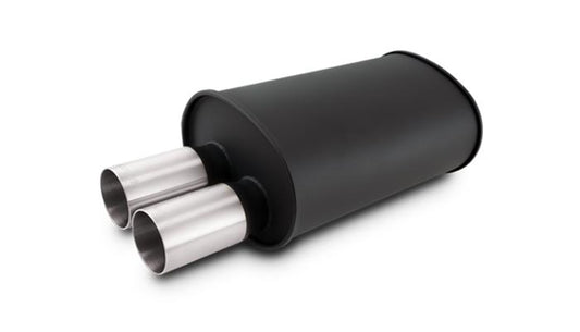 Vibrant Performance STREETPOWER FLAT BLACK Oval Muffler with Dual 304SS Brushed Tips, Inlet: 3.00" (76.2mm) Tip OD: 3.00" (76.2mm), Muffler Body Size: 9.5W x 6.75H x 15L, Tip Location: Offset Bottom