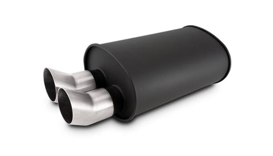 Vibrant Performance STREETPOWER FLAT BLACK Oval Muffler with Dual 304SS Brushed Tips, Inlet: 2.50" (63.5mm) Tip OD: 3.00" (76.2mm), Muffler Body Size: 9.5W x 6.75H x 15L, Tip Location: Offset Bottom