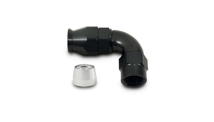 Vibrant Performance 90 Degree High Flow Hose End Fitt inchg for PTFE L inched Hose, -8AN